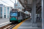 An outbound train arrives at the new Lechmere Station